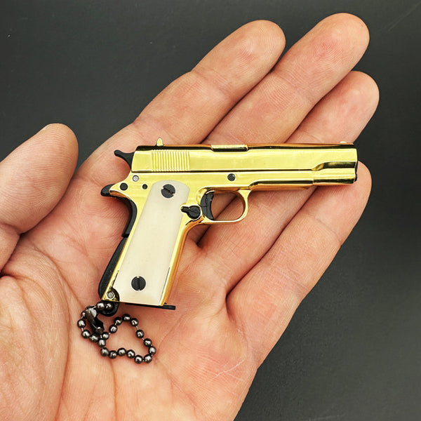 1:3 Bone Handle 1911 Full Metal Gun Model Toy Keychain-Golden
