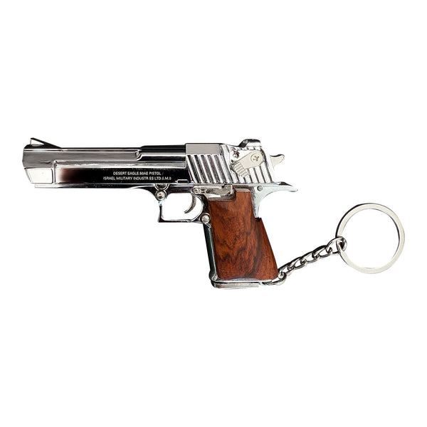Silver Handmade Desert Eagle Gun Keychain with Wooden Handle