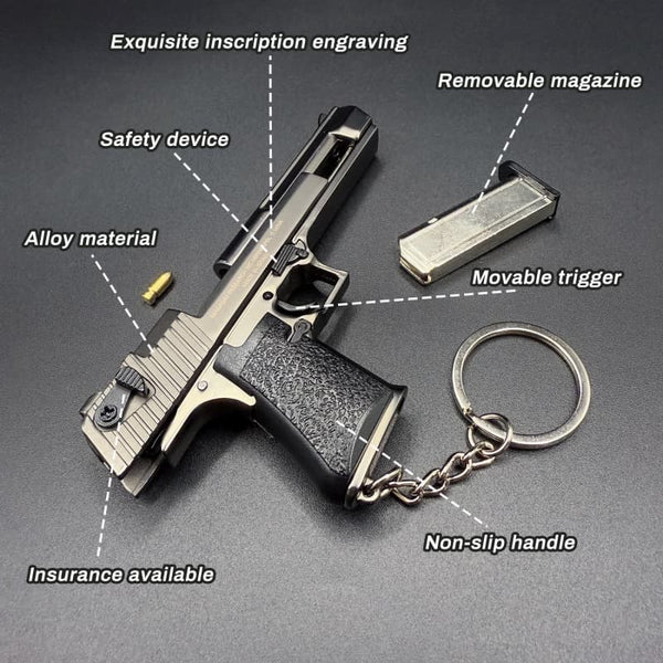 Metallic Desert Eagle Gun-Shaped Keychain