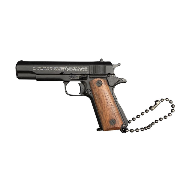 Handcrafted Black 1911 Gun Keychain with Wooden Handle