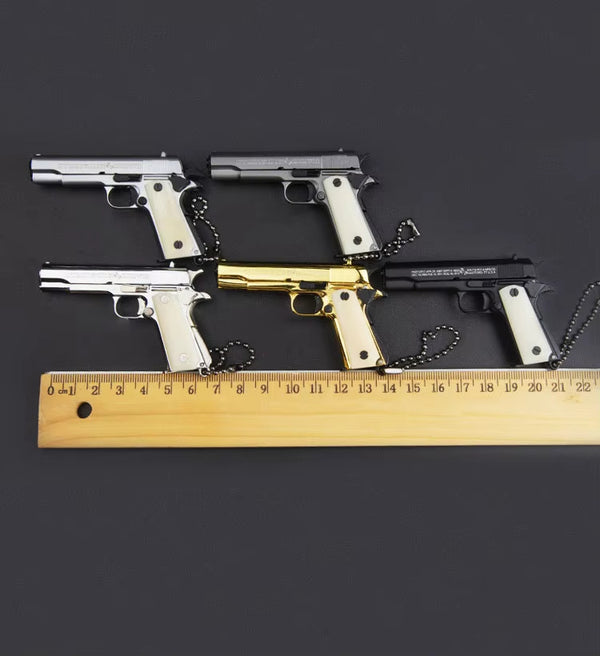 1:3 Bone Handle 1911 Full Metal Gun Model Toy Keychain-Black
