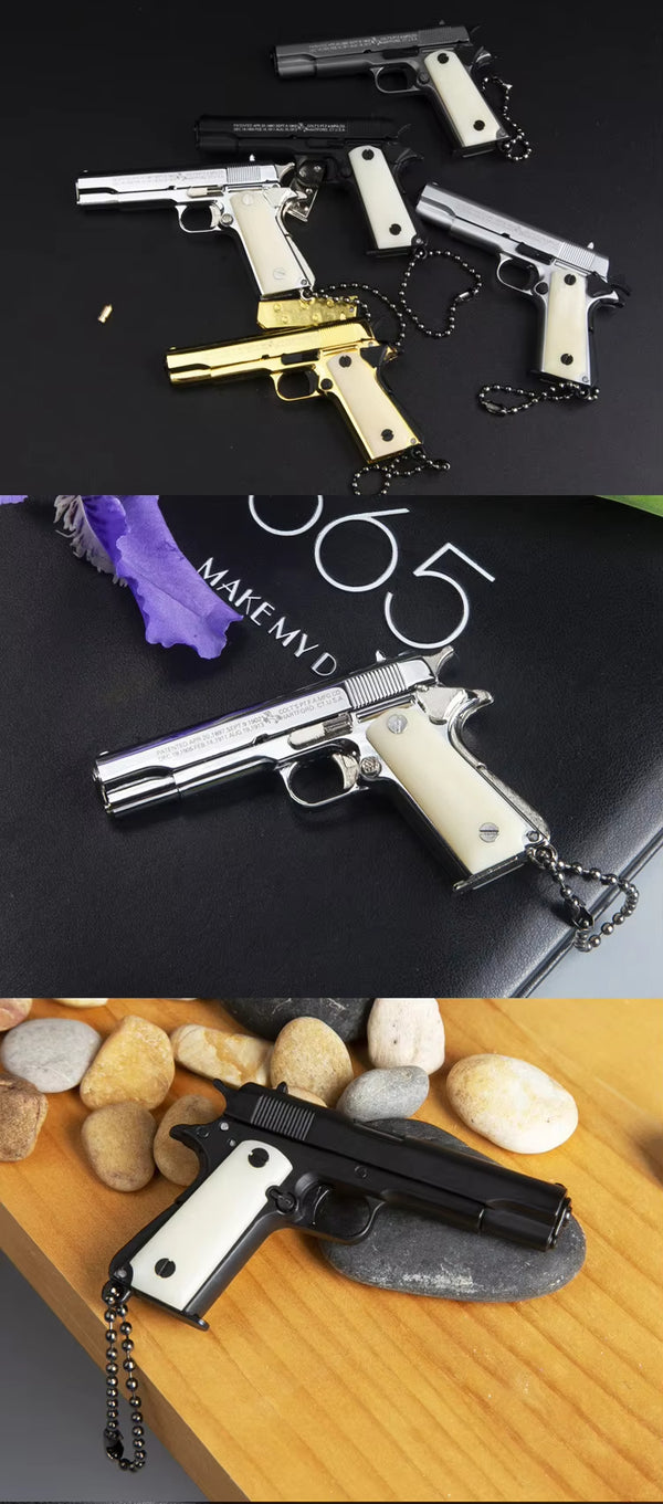 1:3 Bone Handle 1911 Full Metal Gun Model Toy Keychain-Black