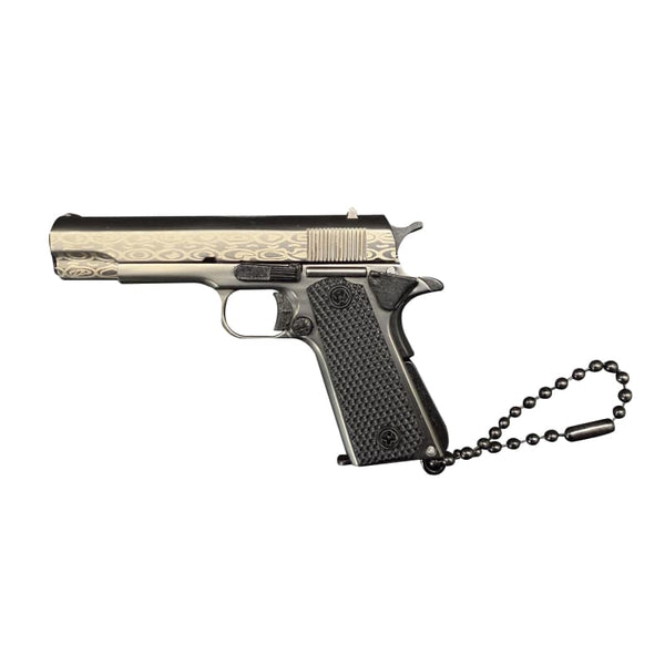 Handmade Damascus 1911 Mini Gun Keychain - Metal