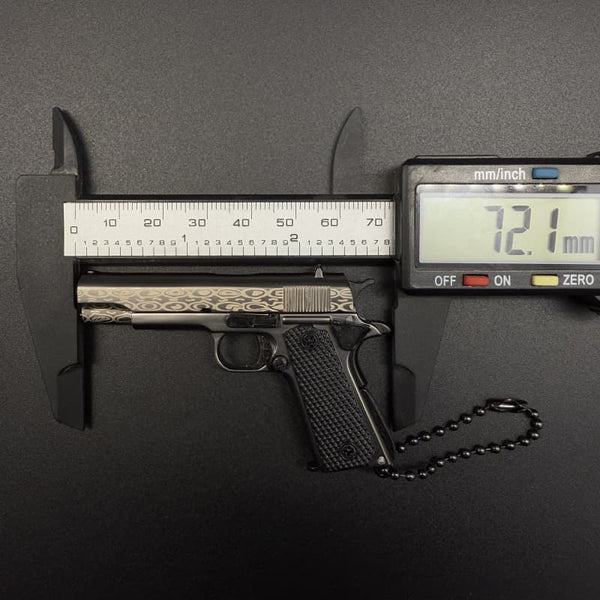 Handmade Damascus 1911 Mini Gun Keychain - Metal