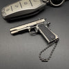Handmade Damascus 1911 Mini Gun Keychain - Metal