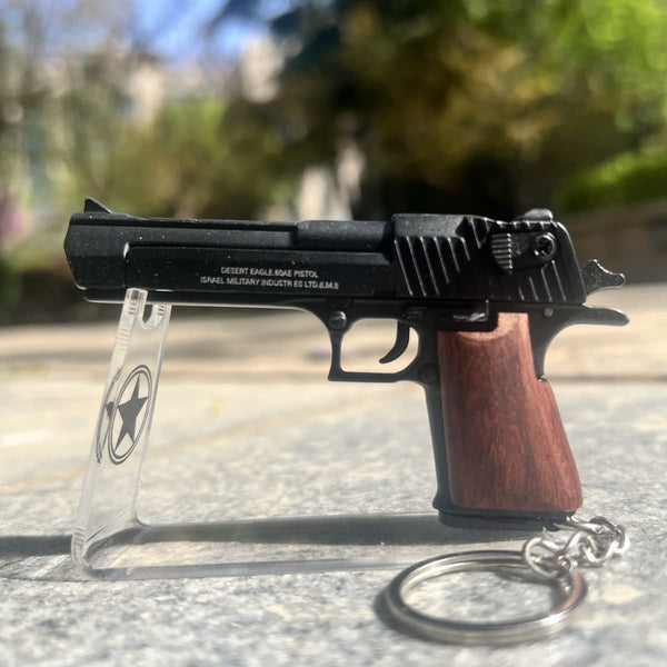 Black Desert Eagle Gun Keychain with Wooden Handle