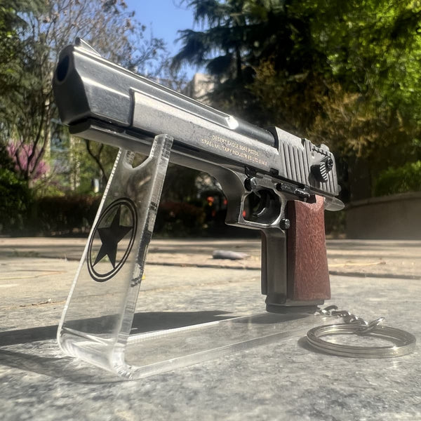 Metallic Desert Eagle Keychain with Wooden Handle – Handcrafted Precision
