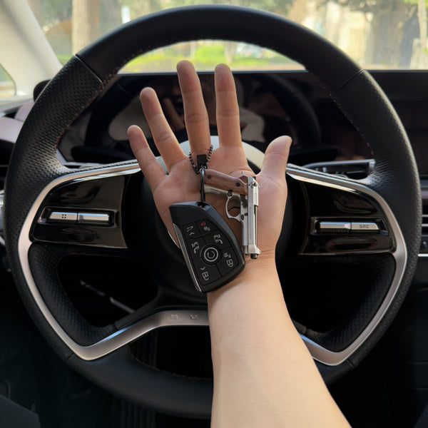 Handmade wood handle Beretta Gun Keychain – Silver