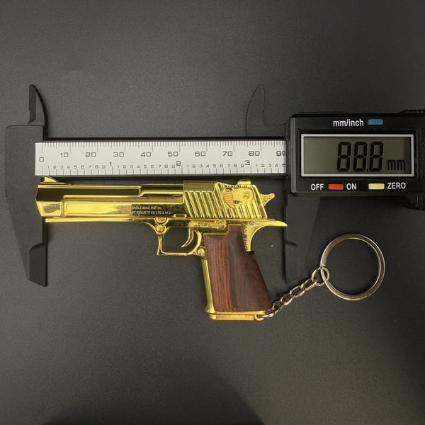 Gold Desert Eagle Keychain with Wooden Handle
