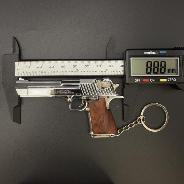 Silver Handmade Desert Eagle Gun Keychain with Wooden Handle
