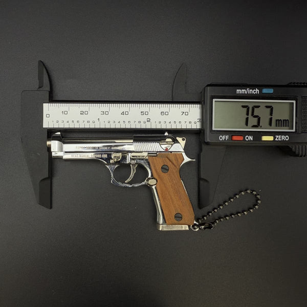 Handmade wood handle Beretta 92F Gun Keychain – Chrome Silver
