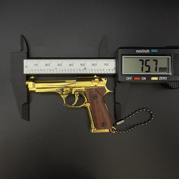 Handmade wood handle Beretta 92F Gun Keychain – Gold