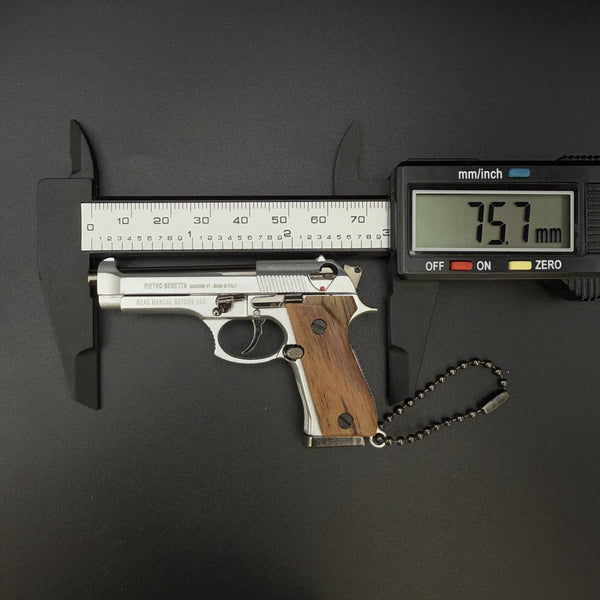 Handmade wood handle Beretta Gun Keychain – Silver