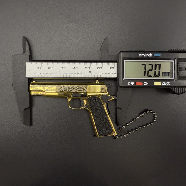 Handmade Damascus 1911 Mini Gun Keychain-Gold