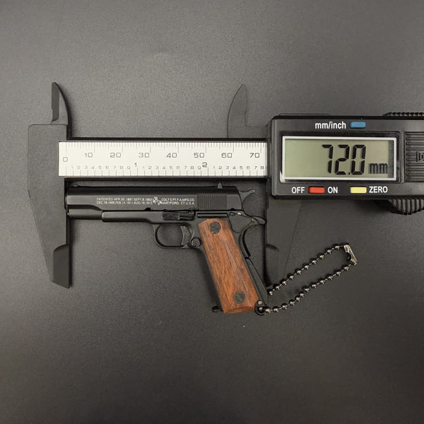Handcrafted Black 1911 Gun Keychain with Wooden Handle