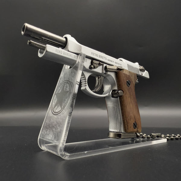 Handmade wood handle Beretta Gun Keychain – Silver