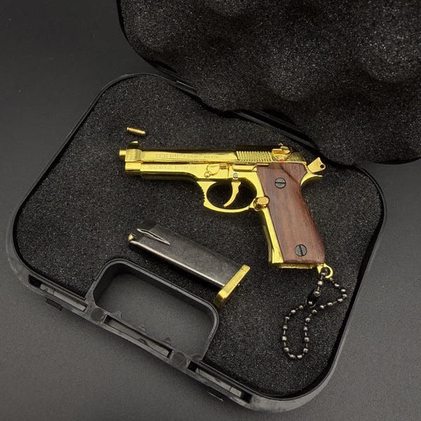 Handmade wood handle Beretta 92F Gun Keychain – Gold