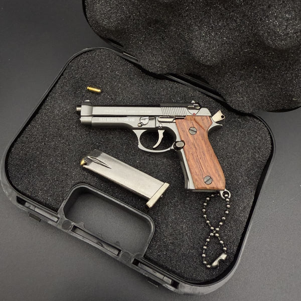 Handmade wood handle Beretta 92F Gun Keychain–Metal