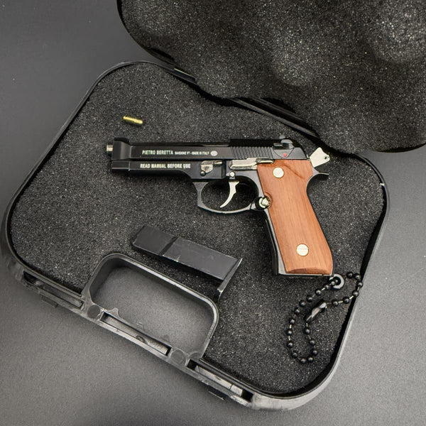 Handmade wood handle Beretta 92F Gun Keychain – Black