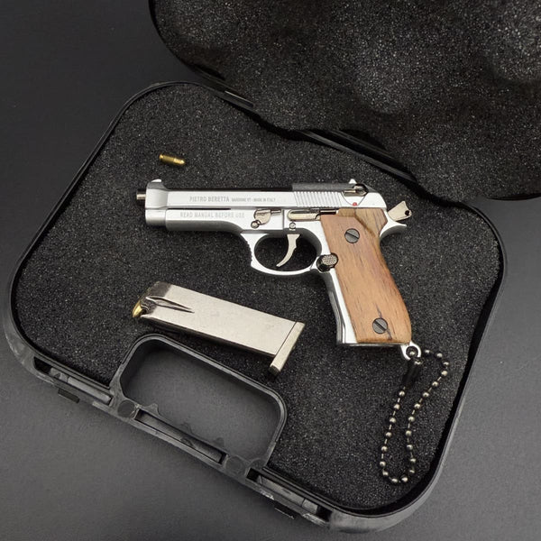 Handmade wood handle Beretta Gun Keychain – Silver