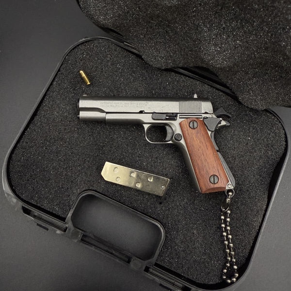 Handcrafted 1911 Gun Keychain with Wooden Handle - Metal