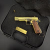 Damascus Wood Handle 1911 Gun Keychain-Gold