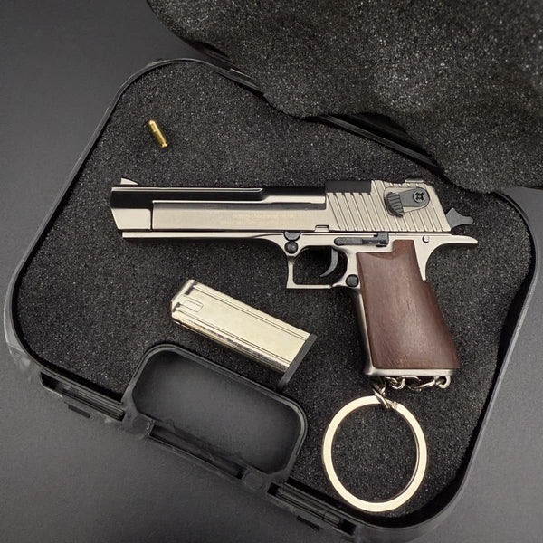 Metallic Desert Eagle Keychain with Wooden Handle – Handcrafted Precision