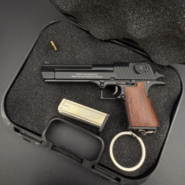 Black Desert Eagle Gun Keychain with Wooden Handle