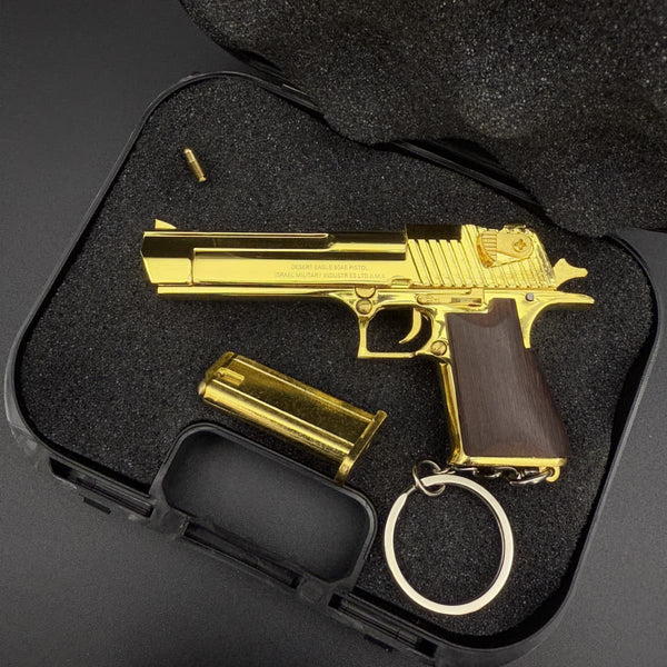 Gold Desert Eagle Keychain with Wooden Handle