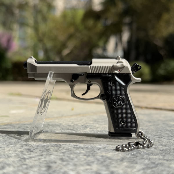 Handcrafted Beretta 92F Keychain–Fog sand silver