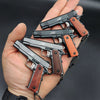 Handcrafted 1911 Gun Keychain with Wooden Handle - Silver