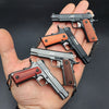 Handcrafted 1911 Gun Keychain with Wooden Handle - Silver