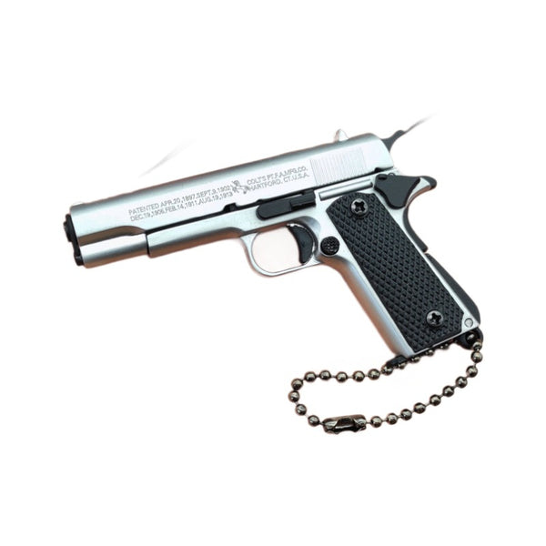 Black 1911 Gun-Shaped Keychain – Handcrafted Realism-Silver