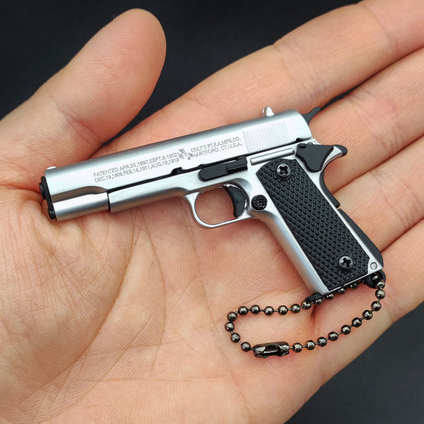 Black 1911 Gun-Shaped Keychain – Handcrafted Realism-Silver