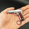 Handcrafted 1911 Gun Keychain with Wooden Handle - Silver