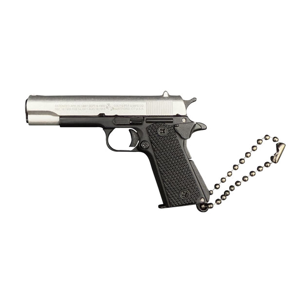 Handcrafted Silver & Black 1911 Gun-Shaped Keychain