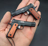 Handcrafted 1911 Gun Keychain with Wooden Handle - Black