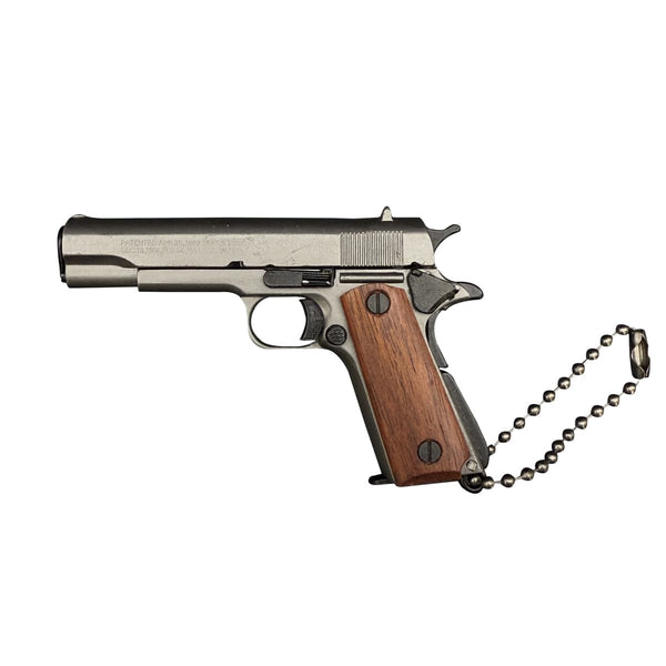 Handcrafted 1911 Gun Keychain with Wooden Handle - Metal