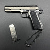 Handmade Damascus 1911 Mini Gun Keychain - Metal