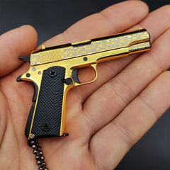 Damascus 1911 Mini Pistol Keychain