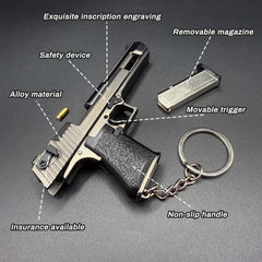 Metallic Gold Desert Eagle Gun-Shaped Keychain