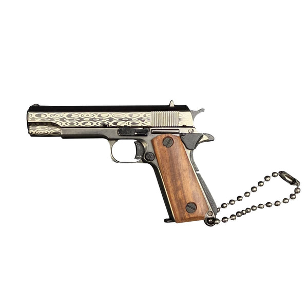 Damascus Wood Handle 1911 Gun Keychain-Metal