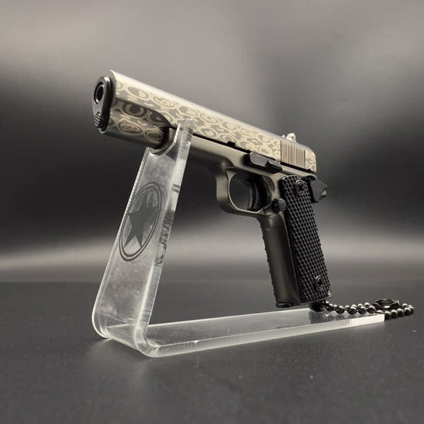 Handmade Damascus 1911 Mini Gun Keychain - Metal