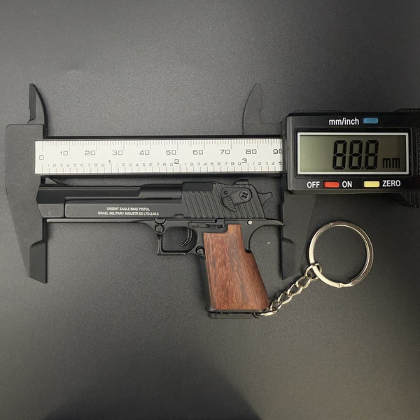 Black Desert Eagle Gun Keychain with Wooden Handle