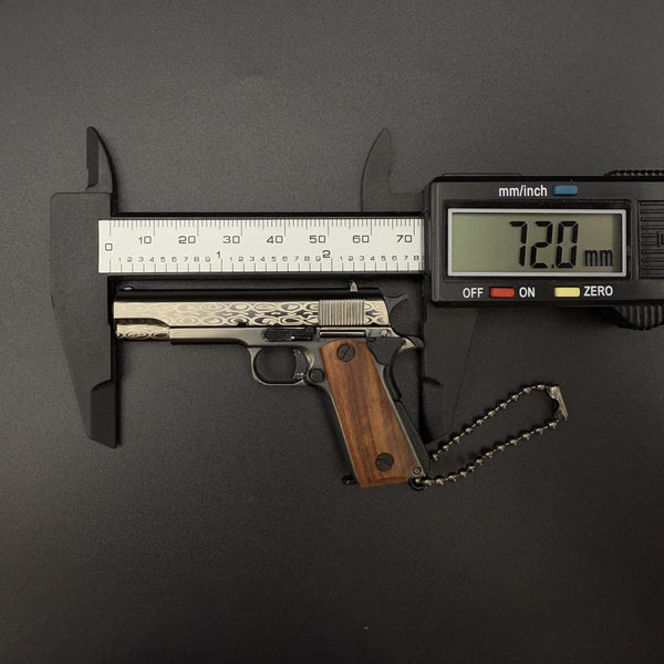 Damascus Wood Handle 1911 Gun Keychain-Metal