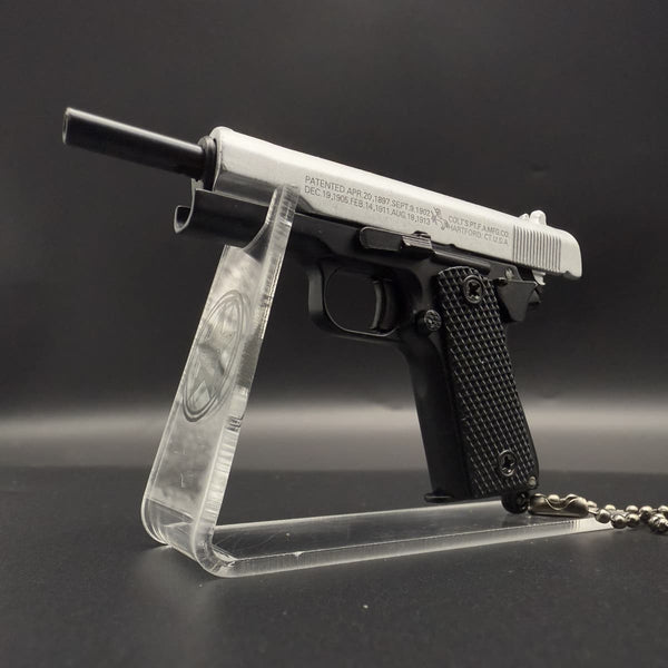 Handcrafted Silver & Black 1911 Gun-Shaped Keychain