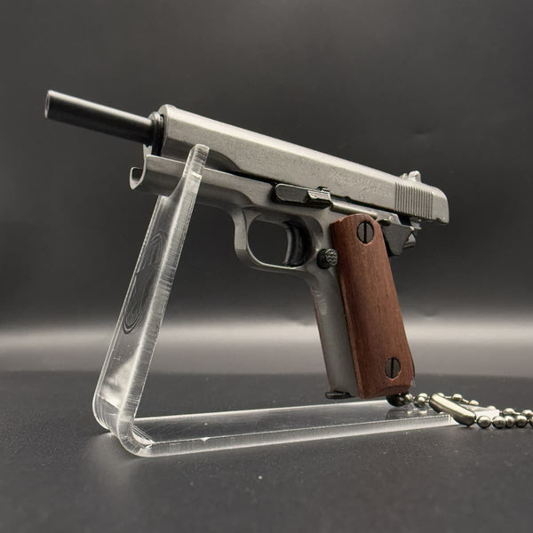 Handcrafted 1911 Gun Keychain with Wooden Handle - Metal