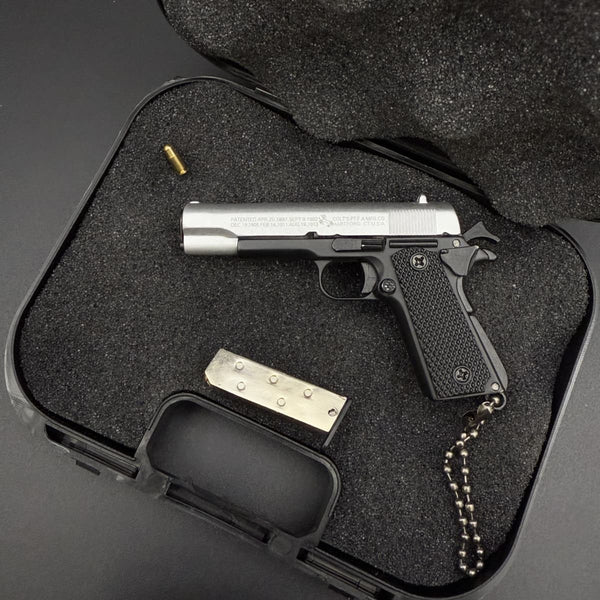 Handcrafted Silver & Black 1911 Gun-Shaped Keychain
