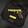Handcrafted Gold 1911 Gun Keychain with Wooden Handle