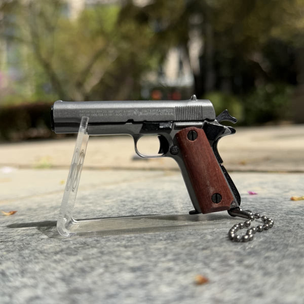 Handcrafted 1911 Gun Keychain with Wooden Handle - Metal